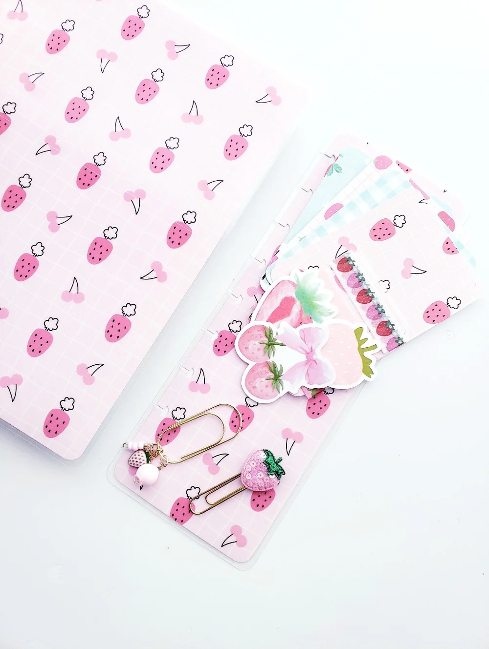 Strawberry Cherry Happy Planner Classic Size Cover Set.